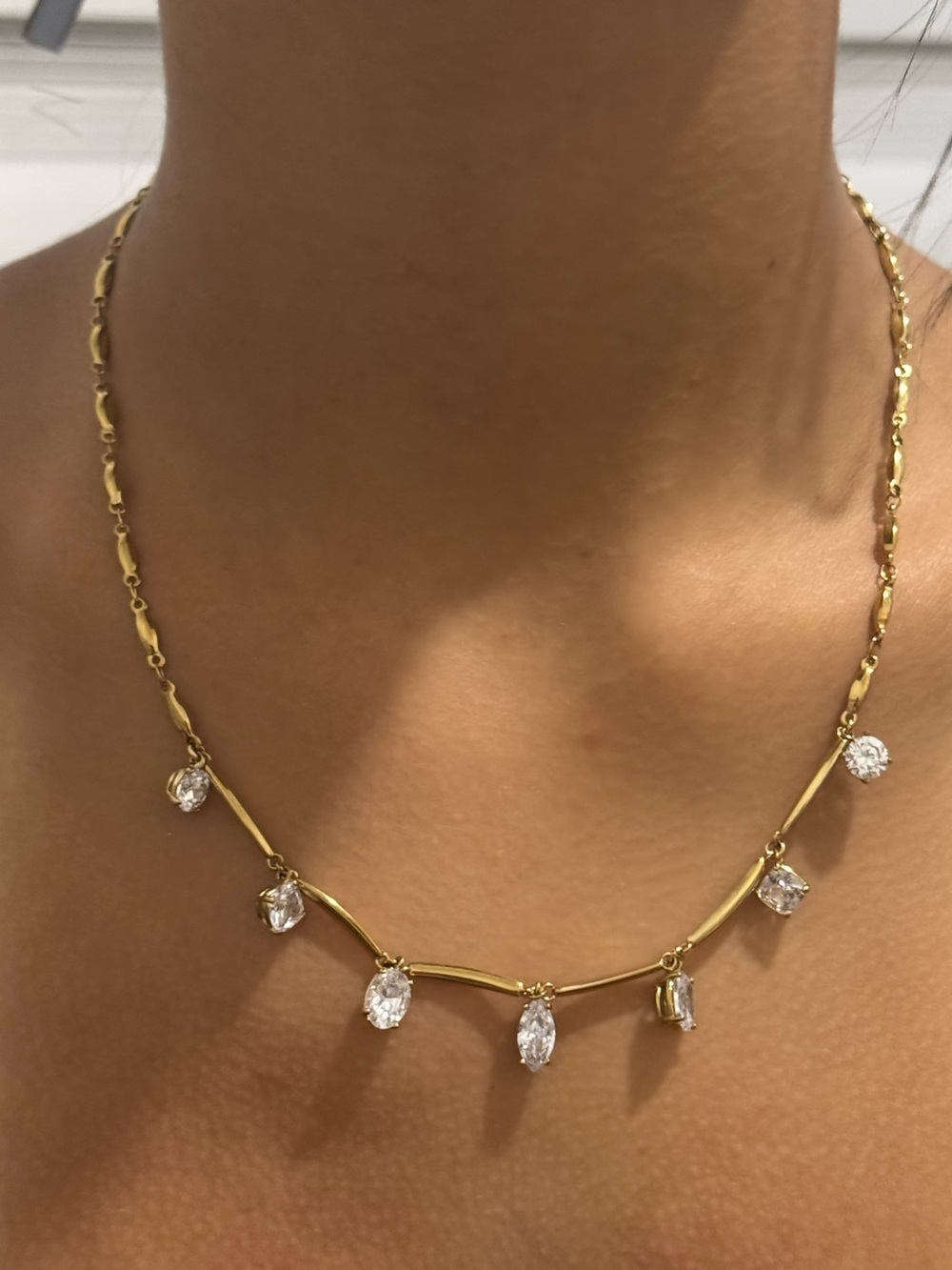 Gold Cubic Zirconia Drop Necklace - Elegant Sparkling Accent